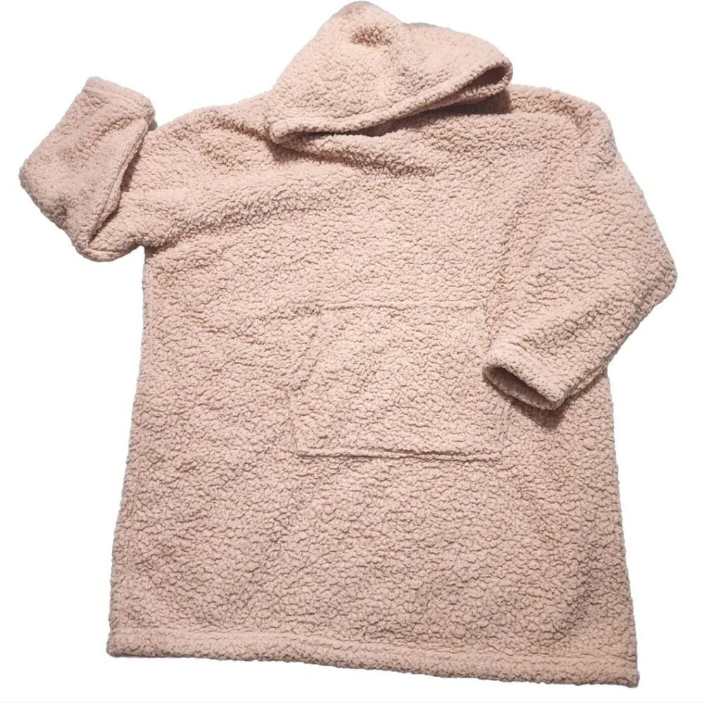VICTORIA'S SECRET PINK Sherpa Hoody Tunic Pullover Shirt One Size Misty Rose EUC